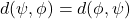 d(\psi,\phi)=d(\phi,\psi)