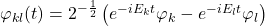 \varphi_{kl}(t)=2^{-\frac{1}{2}}\left(e^{-i E_k t} \varphi_k-e^{-i E_l t} \varphi_l\right)