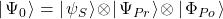 \left|\left.\Psi_0\right.\right>=\left|\left.\psi_{S}\right.\right>\!\otimes\!\left|\left.\Psi_{Pr}\right.\right>\!\otimes\left|\left.\Phi_{Po}\right.\right>