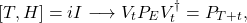 \begin{equation*} [T,H]=i I \longrightarrow V_{t}P_E V_{t}^{\dagger}=P_{T+t}, \end{equation*}