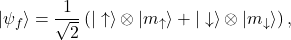 \begin{equation*} |\psi_f\rangle = \frac{1}{\sqrt{2}} \left(|\uparrow\rangle\otimes|m_{\uparrow}\rangle + |\downarrow\rangle\otimes|m_{\downarrow}\rangle\right), \end{equation*}