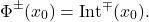 \begin{eqnarray*} 	\Phi^{\pm}(x_0)=\mathrm{Int}^{\mp}(x_0) . \end{eqnarray*}