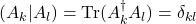 (A_k|A_l)=\mbox{Tr}(A_k^{\dagger} A_l)=\delta_{kl}