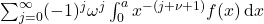 \sum_{j=0}^{\infty}(-1)^j \omega^j\int_0^a x^{-(j+\nu+1)} f(x)\,\mathrm{d}x