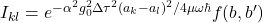 I_{kl}=e^{-\alpha^2 g_0^2 \Delta\tau^2 (a_k-a_l)^2/4\mu\omega\hbar} f(b,b')